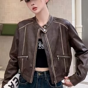 Women's Y2K Punk Retro Motorcycle Jacket - Edgy Gothic PU Leather Coat