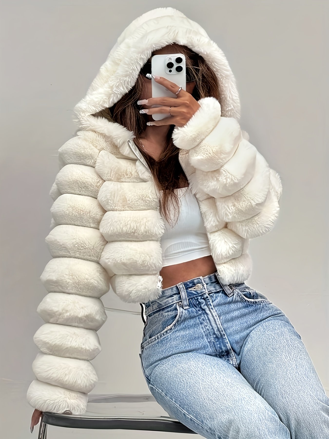 Women's Hot Striped Hooded Short Jacket Front View