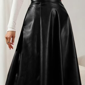Retro Texture PU A-Line Skirt - Plus Size Vintage Fashion