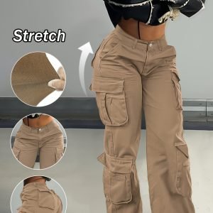 Women's Wide Leg Cargo Pants - Adjustable Drawstring Street Style