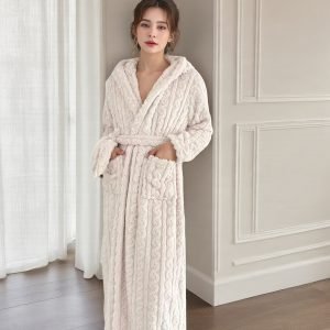 Autumn Winter Flannel Ultra-Long Robe - Elegant Home Wear