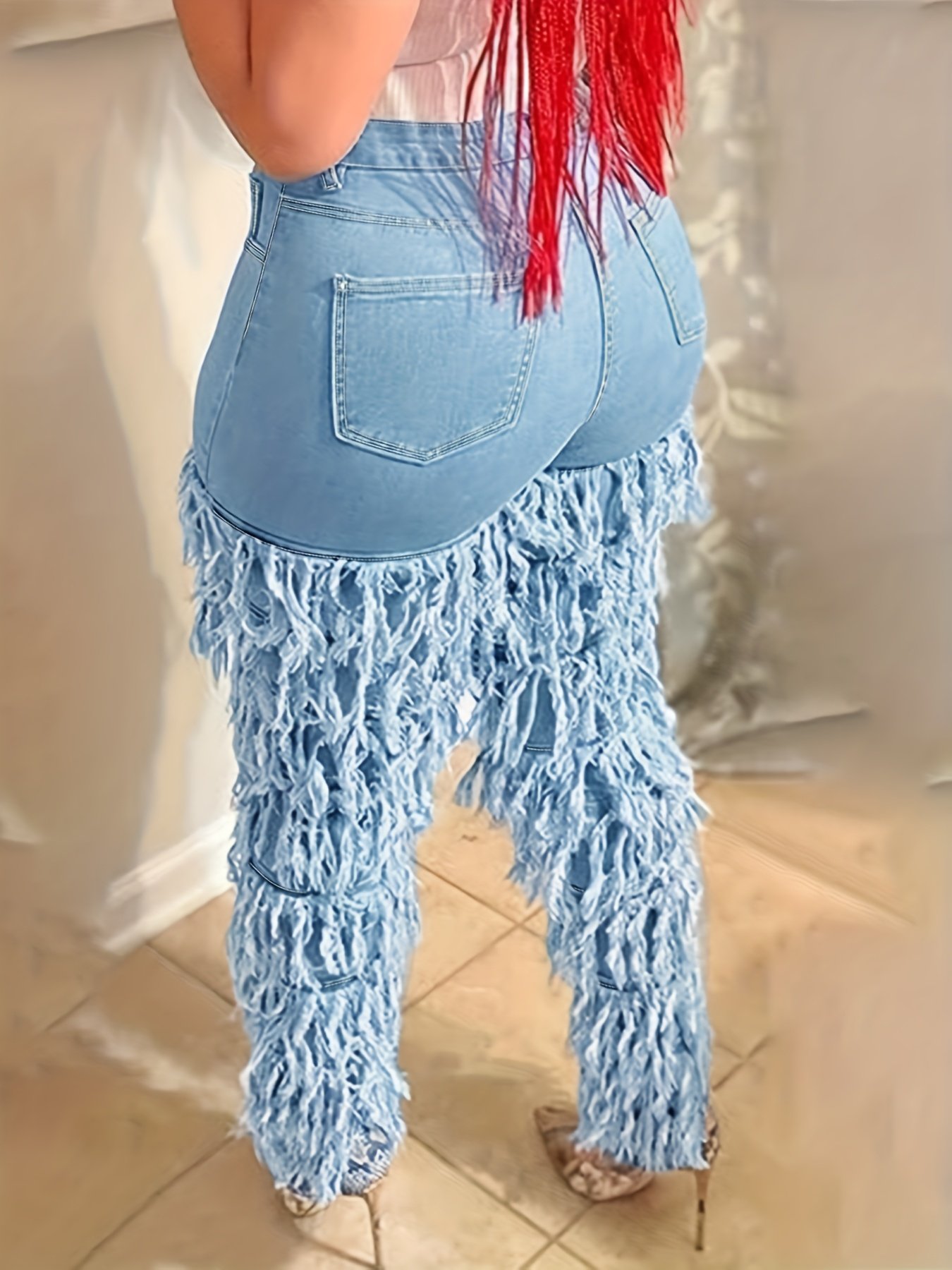 Plus Size Paneled Fringe Skinny Jeans