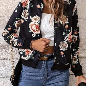 Floral Patterned Zip-Up Bomber Jacket