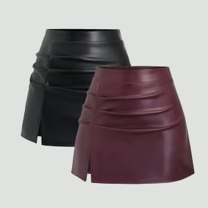 Elegant Pleated Mini Skirt Set - Retro High-Waisted Style (2pcs)