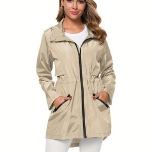 Women's Long Raincoat with Hood Outdoor Lightweight Windbreaker Rain Jacket High Quality