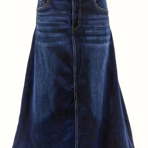 Plus Size High-Waisted Embroidered Denim Midi Skirt