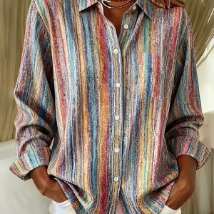 Elegant Women's Printed Striped Shirt - Special Edition Button-Down
