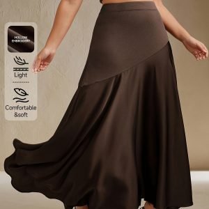 Plus Size Color Block Maxi Skirt - Brown Coffee Retro Style