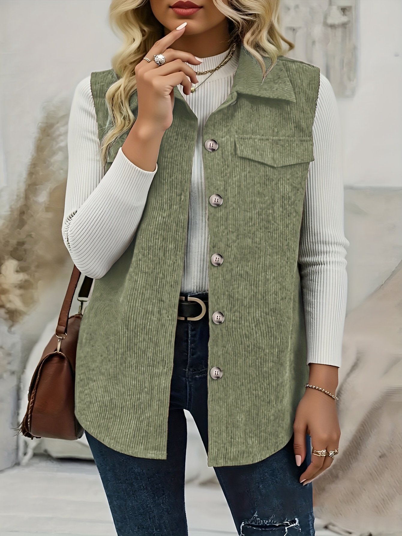 Plus Size Corduroy Vest Detail View