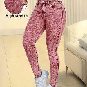 Ladies' Fashionable Washed Light Blue Tight Elastic Slim Fit Lifting Buttocks Casual And Simple Small Leg Jeans