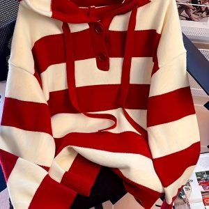 Casual Women's Striped Hooded Sweatshirt