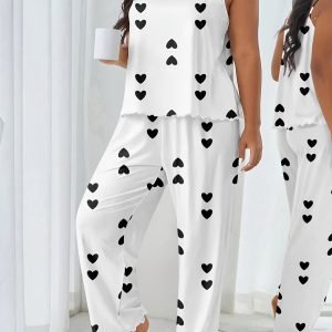 Plus Size Women's Sweet Heart Print Camisole & Pants Set