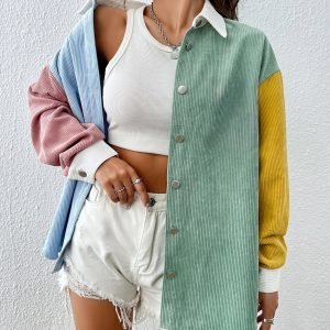 Color-Block Patchwork Drop-Shoulder Shirt - Modern Women's Overshirt