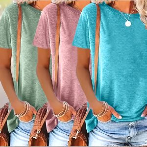Women's Plus Size 3-Piece T-Shirt Set - Casual Round Neck Short Sleeve Tops