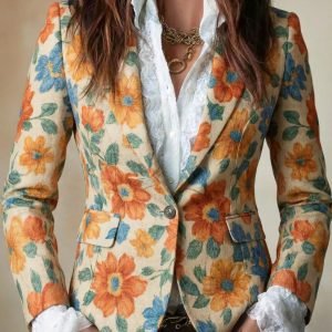 Elegant Floral Print Single-Button Blazer