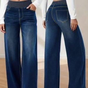 Women's Plus Size High-Waisted Straight Jeans - Slim-Fitting Blue Denim