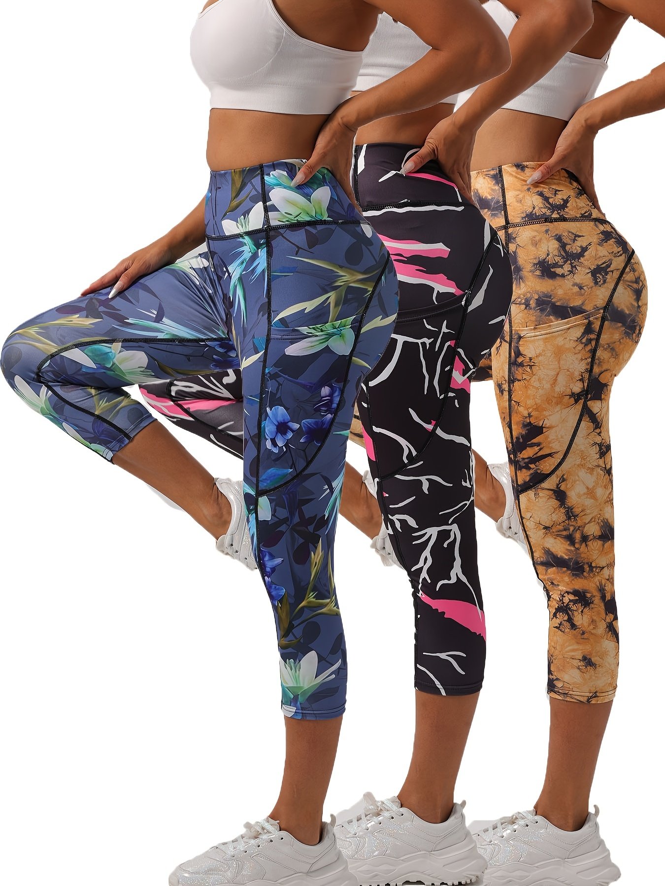 3-Pack Women's 3/4 Length Tie-Dye Yoga Pants
