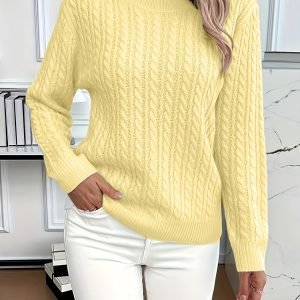 Women's Relaxed Fit Long-Sleeve Sweater - Casual Round Neck Knitwear