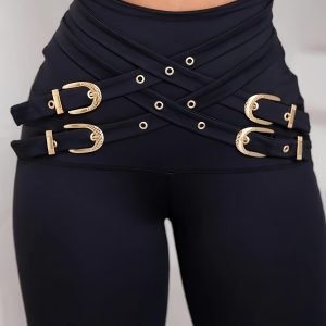 Criss Cross Buckled Skinny Pants