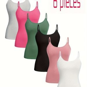 6pcs Set of [Plus-size Adjustable Camisole Tops] Women's Anti-exposure, Sexy and Breathable Youthful Underwear, Outerwear Tank Tops, Sleeveless Camisoles for Layering and Base Wear