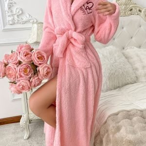 [Comfortable Fleece Robe] Comfortable Fleece Bathrobe Robe | Warm And Breathable Long-Sleeved Pajamas Pockets And Elastic Waistband Are Perfect for Autumn And Winter | Comfortable Loose Fit Ideal Holiday Gift | Comfortable Pajamas Soft Fleece Bathrobe Durable Fleece Coral Fleece F