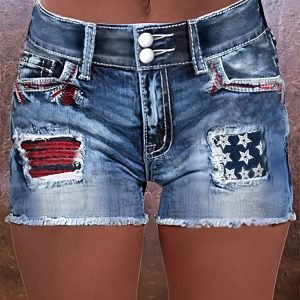Plus Size Retro Patchwork Denim Shorts - Vintage Summer Style
