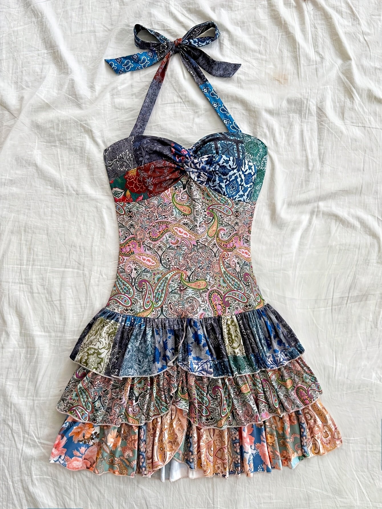Bohemian Print Open Back Mini Dress