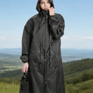 Women's High Quality Rain Jacket Lightweight Raincoat Hooded Windbreaker Trench Coat