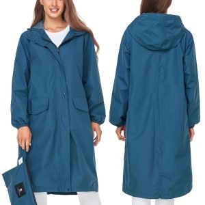 Women's High Quality Lightweight Hooded Jacket - Packable Windbreaker Coat with Pockets, Convertible to Knee-Length for travel,, | Solid Color Outdoor & Casual Wear (Easy Care)
