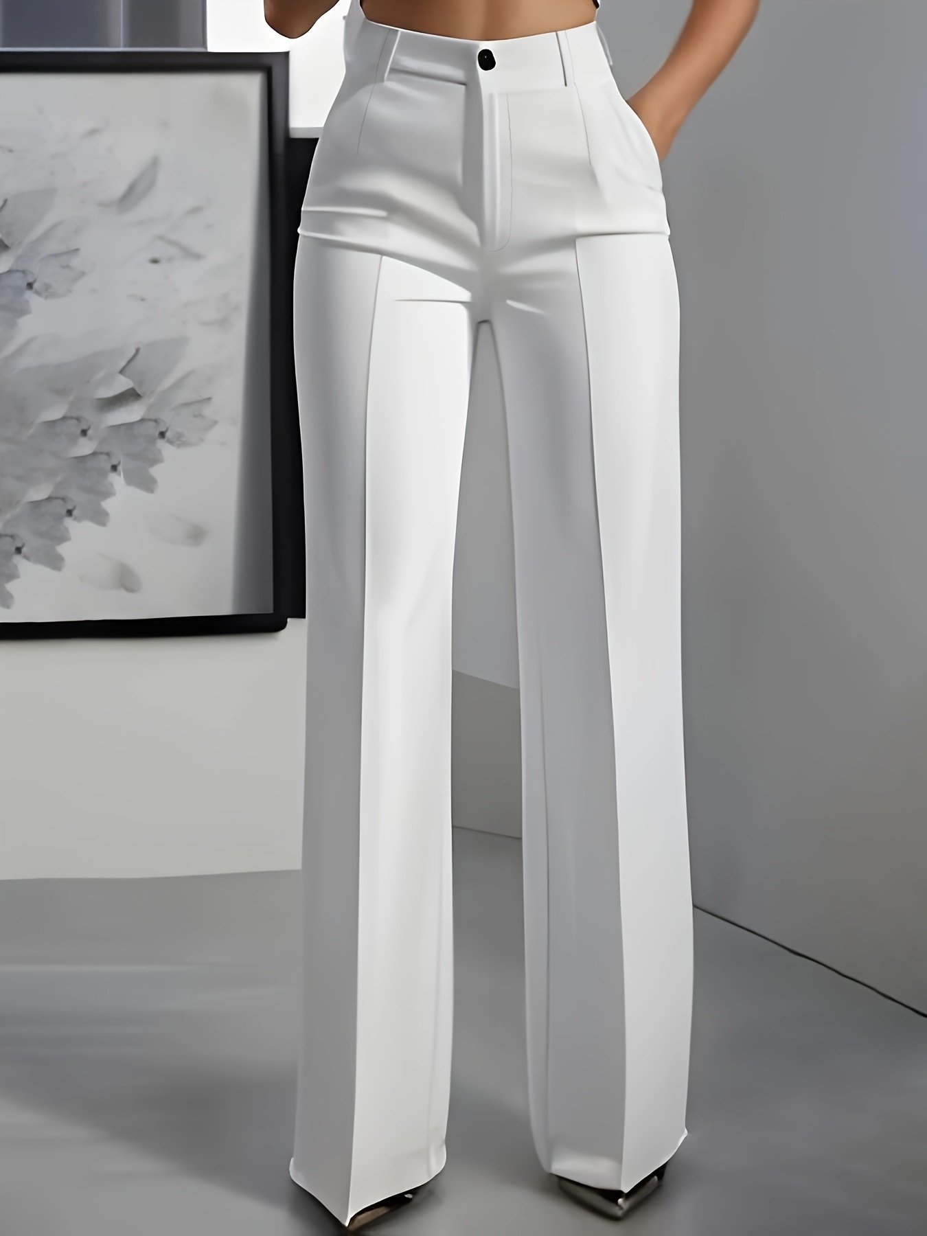Straight High-Waist Casual Trousers
