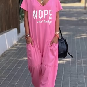 [Women's Romper] Three Colors Women's V-Neck Loose-Fitting Romper Featuring Pockets - Casual Solid Ideal for Spring/Summer - Comfortable And Fashionable - Women's Jumpsuits And Rompers