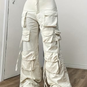 Y2K Kpop Style Wide-Leg Cargo Pants - High-Waisted Streetwear