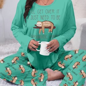 Cute Sloth Print Plus Size Pajama Set - Autumn & Winter