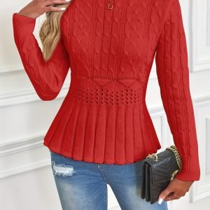 Women's Classic Cable Twist Round Neck Sweater