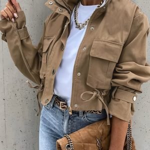 Plus Size, Plus-size Long-sleeve Cropped Jacket with Drawstring Hem