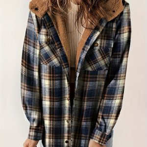 Autumn/Winter Women's Hooded Warm Jacket • Long-Sleeve • Plaid
