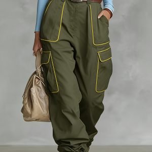 Women's Multi-Pocket Loose-Fit Cargo Pants - Wide-Leg Workwear Utility