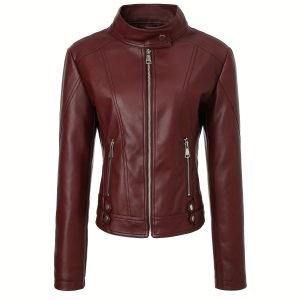 Plus Size - Plus Size - Plus Size Solid Color Zip-Front Jacket, Casual Fashion Long Sleeve Coat, Women'S Plus Size Clothing, Women'S Fall Winter Faux Leather Jacket