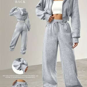 Winter Essential Women's Zipper Jacket & Sweatpants Set - Warm 2-Piece Tracksuit