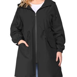 Plus Size, Women's Plus Size Lightweight High Quality Windbreaker Hooded Raincoat with Front Pockets High Quality Jacket - Casual Regular Fit Machine Washable All-Season Outerwear