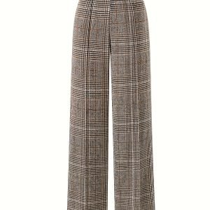 New French-Style Vintage Design High-End Fashionable Casual Plaid Solid Color Elegant Chic Slim-Fit Comfortable Faux Fleece Blend Casual Metal Buckle Decorated Suit Pants