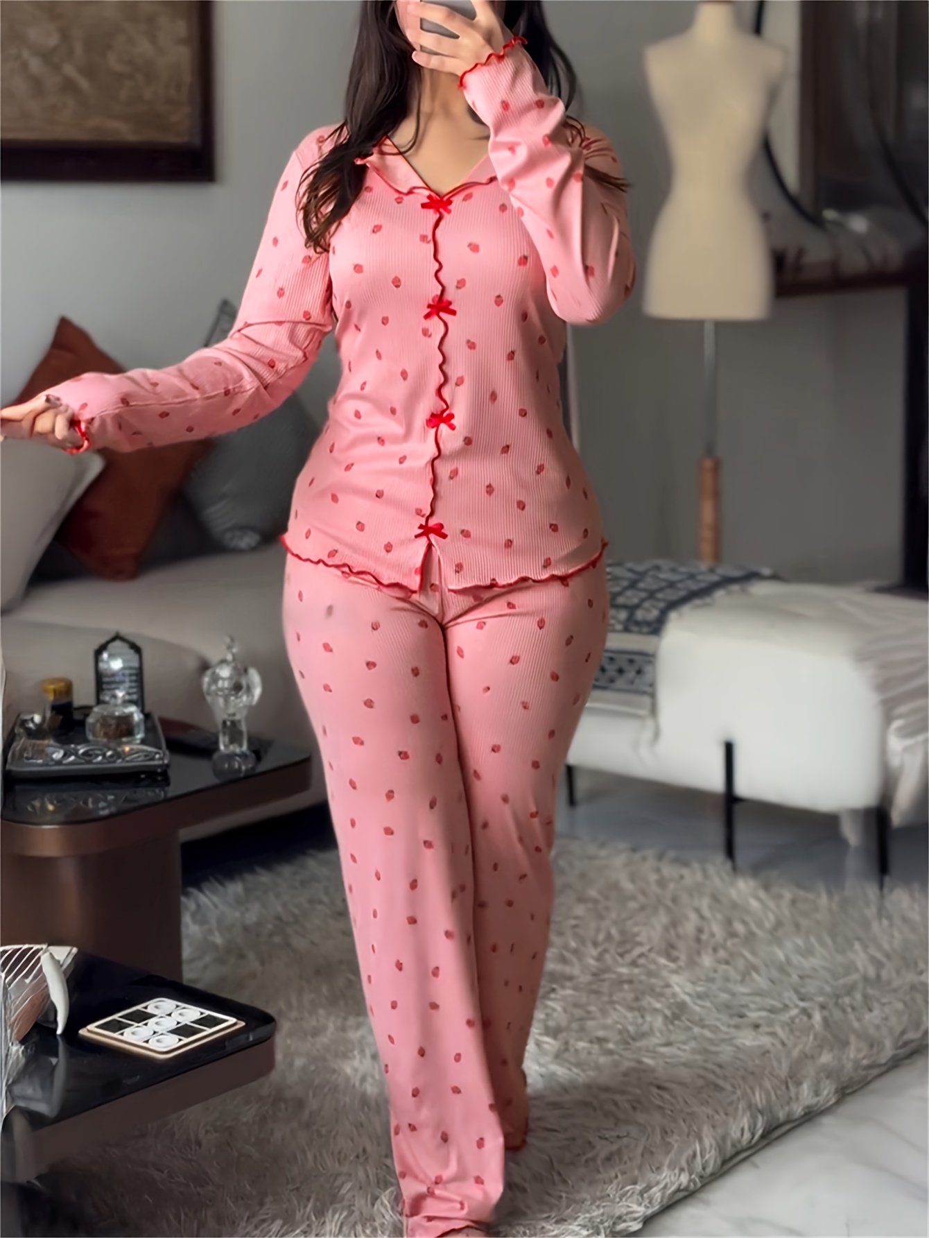 Strawberry Print Pajama Set