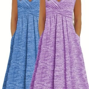 2-Pack Plus Size Casual Printed Midi Dress with Pockets