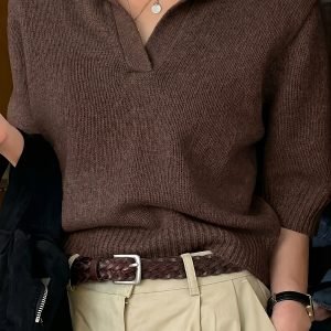 Women's Textured Ribbed Polo Shirt