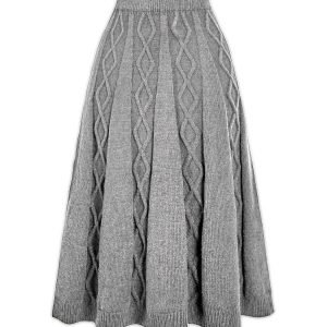Plus Size Ribbed Sweater Midi Skirt - Elegant Twisted A-Line