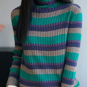 Women's Striped High-Neck Base Layer Sweater