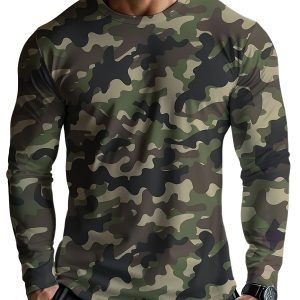 New Men'S Long-Sleeve Round-Neck T-Shirt for Spring And Autumn, Featuring a Classic Camouflage Design That Is Youthful And Suitable for Outdoor Wear