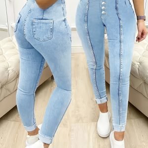 Elegant High-Waisted Skinny Jeans - Sleek Button-Fly Denim</p>
