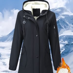 Women's Elegant Hooded Winter Parka - Black Warm Winter Coat