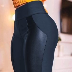Plus Size - Plus Size - Plus Size Solid Color Contrast Skinny Trousers, Casual High-Waist Daily Stretch Pants, Subtle Sexy And Figure-Flattering, Women'S Plus Size Clothing